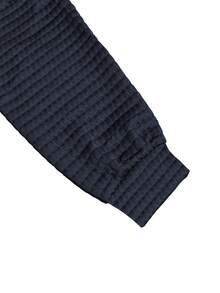 Loose Fit Pullover Solid Color Hooded Long Sleeve Waffle Knit Sweatshirt, Autumn - Navy Blue - View 6