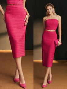 MOTF Soiréza TWEED ELASTIC WAIST PENCIL SKIRT
