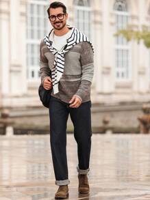 Manfinity Homme Men's Casual Loose Fit Color Block Dropped Shoulder Pullover Sweater, Autumn/Winter