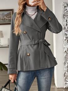 EMERY ROSE Women's Casual Wide Lapel Double Breasted Belted Trench Coat