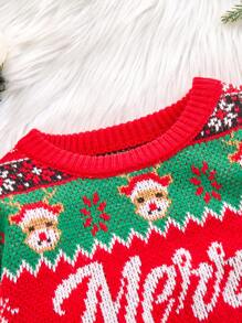 Suéter de punto jacquard con cuello redondo, estampado navideño de reno y pan de jengibre, para niños preadolescentes, apto para fiestas navideñas, otoño/invierno. Juegos de ropa a juego para mamá e hijo (se venden por separado 4 piezas)