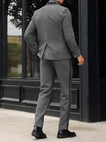 Manfinity Mode 男士商务正装千鸟格印花翻领西装外套和裤子套装，秋冬装 - 彩色 - 查看 2