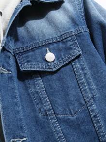 Manfinity Homme Men's Casual Gradient Washed Denim Jacket For Autumn - Dark Wash - View 3