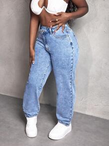 SHEIN Slayr Casual Water-Washed Asymmetric Waist Tapered Jeans