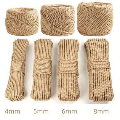 1pc 20m Natural Yellow Sisal Rope For Cat Tree Scratching Post Replacement, DIY Cat Scratching Pole, Kitten Climbing Frame, Table & Chair Leg Wrapping, Furniture Binding, Durable Cat Toy, Pet Accessories, Scratch Resistant, 0.6cm Thick