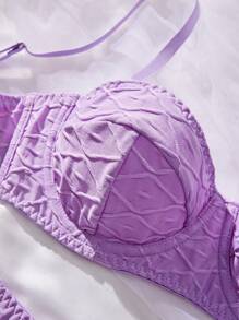 SHEIN 2pcs Women Purple Wavy Pattern Intimates Set - Purple - View 3