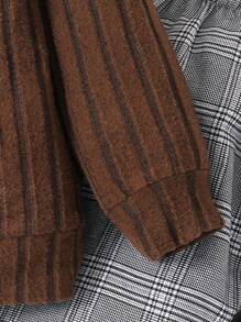 2pcs/Set Young Boys Casual College Style Comfortable & Fashionable Textured Fabric Sweatshirt Preppy Top & Plaid Pants, Versatile First Day Of School Kids Outfit, Young Boy Clothes For School, Back To School, Suitable For Daily Wear, Outing, Sports In Autumn/Winter