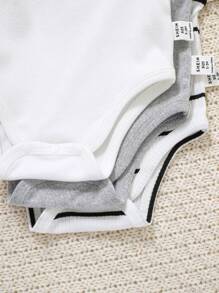 SHEIN 3pcs/Set Newborn Baby Girl Cute Knit Elastic Striped Long Sleeve Romper, Autumn/Winter