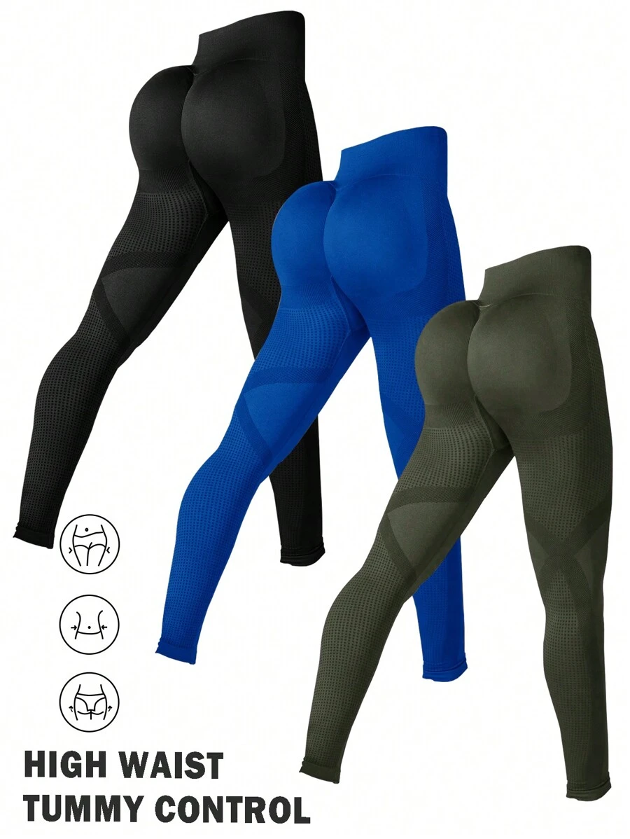 SHEIN Sports Women Solid High Waisted Seamless Elastic Sports Leggings - Multicolor - View 1