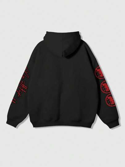 Street Life sweat-shirt à capuche en polaire imprimé de caractères et de lettres, décontracté pour homme, automne/hiver