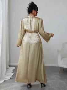 Celure Plus Size Elegant Metallic Flared Sleeve Dress, Autumn For New Year Holiday Party Clothes Maxi Women Outfit