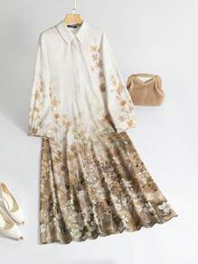 Al Najma Collared Long Sleeve Women's Modest Dress - Multicolor - View 3