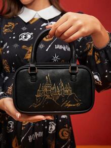 HARRY POTTER X SHEIN 城堡图案拉链手提包，礼品 - 黑色 - 查看 8