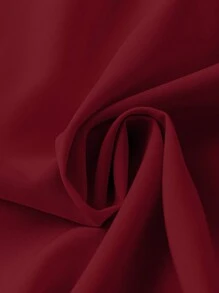 SHEIN LUNE 大码女士休闲纯色卷袖衬衫裙，秋季勃艮第色女士服装 - 酒紅色 - 查看 4