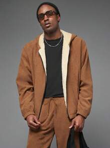 Manfinity VCAY 2pcs Men's Relaxed Fit Open Front Cardigan Jacket Set With Thermal Lined, Suitable For Autumn/Winter