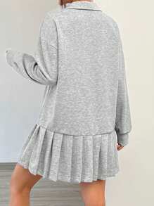 SHEIN EZwear Women Casual Pleated Hem Sweatshirt Dress For Autumn/Winter - Grey - View 2