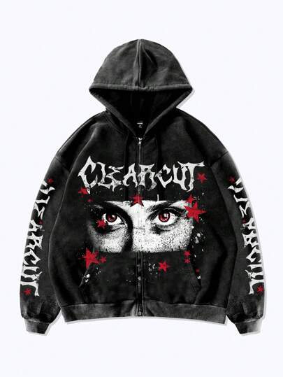 Street Life sweat-shirt à capuche court et ample à imprimé vintage usé pour hommes