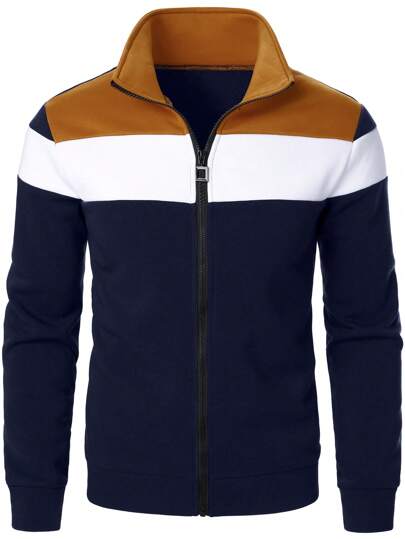 Manfinity Homme 1 Stück Herren Farbblock Reißverschluss Kragen Lässig Hoodie für den Herbst