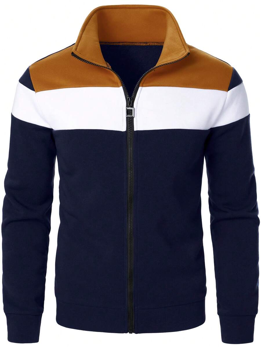 Manfinity Homme 1 pezzo Felpa casual con chiusura lampo e colletto a blocchi di colore, manica lunga, per uomo, autunnale - Multicolore - Visualizzare 1
