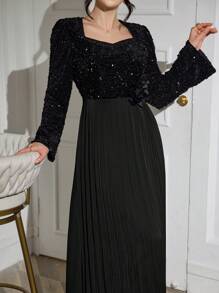 Modelyn Vestido largo de manga larga de unicolor, tejido de estilo árabe, modesto, para otoño/invierno para mujeres