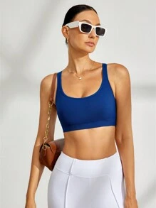 Activina 條紋針織後背十字交叉短款運動背心 - 藏蓝色 - 查看 4