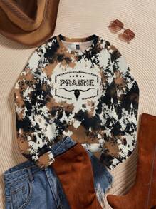 SHEIN LUNE Plus Size Retro Tie-Dye Hoodie For Women, Suitable For Autumn/Winter - Multicolor - View 2