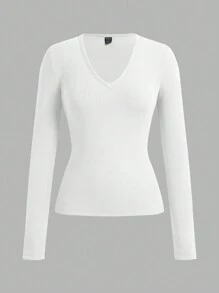 Comfortcana Set de 3 camisetas de mujer con cuello en V profundo, ajuste ceñido, manga larga básica, forradas térmicas, aptas para otoño e invierno