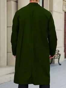 Manfinity Homme Plus Size Men Casual Solid Color Double-Breasted Trench Coat, Autumn - Green - View 2