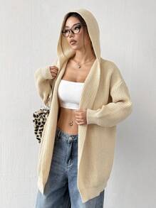 SHEIN EZwear Cardigan Minimalis Lengan Panjang Warna Polos untuk Wanita, Pakaian Kasual Sederhana untuk Sehari-hari - Aprikot - View 5