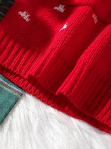 SHEIN Essnce Women Christmas Red Elk Pattern Dual Pocket Oversized Cardigan, Fall/Winter Clothes - Red and White - View 7