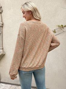 SHEIN LUNE 女士秋季彩色华夫格针织套头衫 - 橘色 - 查看 3