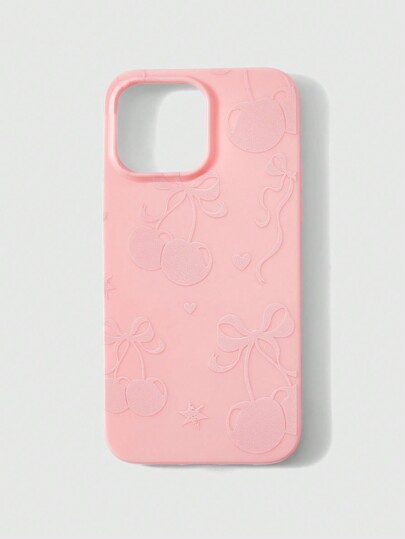 Kawaii 1pc Cute Pink Bowknot & Cherry Shiny Phone Case, Compatible With Iphone 11 12 13 14 15 Pro Max, Apple Case