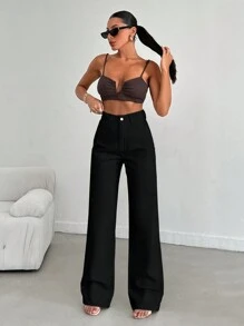 EURMUSE 100%Cotton Women's Pocket Straight Loose Casual Versatile Jeans - Black - View 6