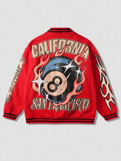 Street Life Veste de baseball imprimée de lettres et de chiffres décontractée pour homme, pour l'automne/hiver