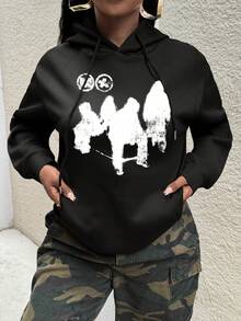 INAWLY Áo nỉ có mũ trùm đầu in hình dáng thả vai thường ngày cho nữ, mùa thu - màu đen - Xem 5