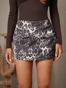 Denimoi Minifalda de twill con bolsillo tipo cargo con estampado animal - Multicolor - Ver 5