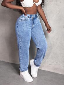 SHEIN Slayr Casual Water-Washed Asymmetric Waist Tapered Jeans