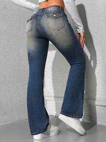 SHEIN EZwear 女式低腰弹力喇叭牛仔裤