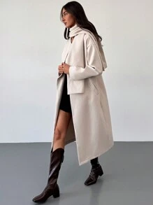 Aloruh Elegant Apricot Scarf, Paired With Simple & Versatile Overcoat, For Autumn & Winter