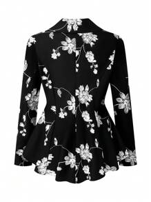SHEIN Clasi Plus Size Black & White Floral Jacquard High Low Coat