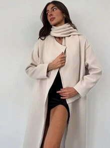 Aloruh Elegant Apricot Scarf, Paired With Simple & Versatile Overcoat, For Autumn & Winter