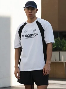 DAZY T-shirt d'été à col ras-du-cou, imprimé lettres, décontracté, manches courtes, pour la rentrée, pour hommes - Noir et Blanc - Voir 10