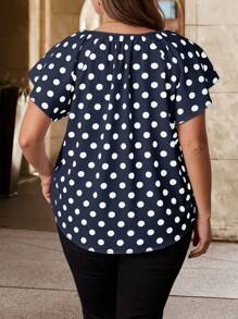 SHEIN Clasi Große Größen, Sommer Lässig Elegant Knotkragen Polka Punkt Muster Volantärmel Bluse