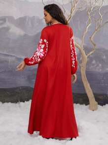 SHEIN VCAY Vestido largo con cuello en V, con flecos y estampado floral, para talla grande, estilo bohemio, occidental y nómada, adecuado para vacaciones de otoño - Multicolor - Ver 3