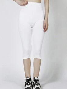Quần legging thể thao nữ co giãn, màu trơn, mềm mại, thoải mái, thích hợp cho tập luyện thể dục, chạy bộ, yoga, tập tại nhà, các bài tập squat sâu, chống đẩy, quần yoga màu trắng, quần lửng 3/4 đi bộ ngoài trời mùa hè - trắng - Xem 4