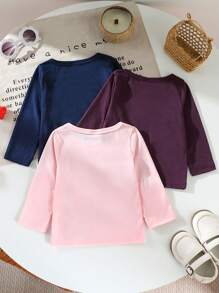 3pcs/Set Baby Girls Casual Colorful Heart Letter Print Long T-Shirt, Suitable For Autumn/Winter - Multicolor - View 2