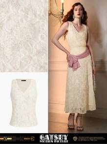 The Great Gatsby x MOTF LACE SOLID V-NECK TANK TOP - Apricot - View 9