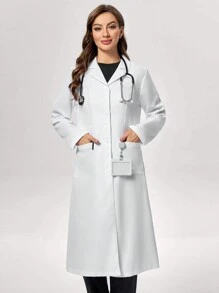 TaskEZ Plain Collar Dual Pocket Mid-Length Laboratory Coat