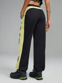 Innovista Women's Black Colorblock Adjustable Waist Luminous Zone Hiking Light Sports Long Pants, Outdoor Camping Hiking City Commute, Street Fashion Cool Casual Everyday Wear, Fall Women Pants, Adjustable Drawstring Hem Pants,Flare Leggings, FP Movement , WAG, Home Aerobic