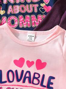 3pcs/Set Baby Girls Casual Colorful Heart Letter Print Long T-Shirt, Suitable For Autumn/Winter - Multicolor - View 7